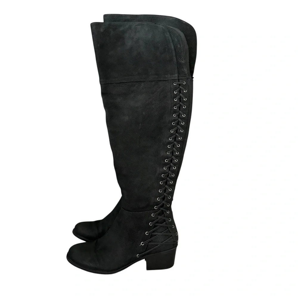 Vince Camuto‎ Black Over Knee Riding Boots Size 7.5 Bolina Pebbeled Leather
